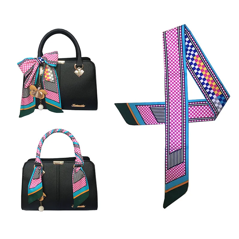 

Новинка 2019, сумка, шарф для женщин, роскошный брендовый Шелковый фуляр, винтажная Женская лента с геометрической ручкой для головы