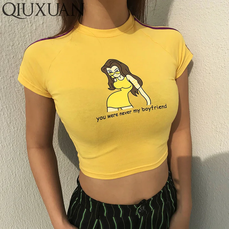 QIUXUAN/летние женские футболки с коротким рукавом модные полосатые рукава реглан