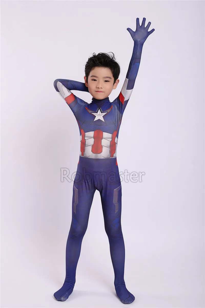 Newest Children Avengers Endgame Captain America Cosplay Costume for Boys Superhero Zentai Bodysuit Suit Jumpsuits Full Set