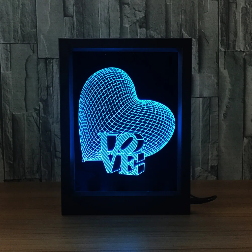 Любовь Сердце 3D фоторамка лампа дистанционное управление 7 цветов Изменение USB
