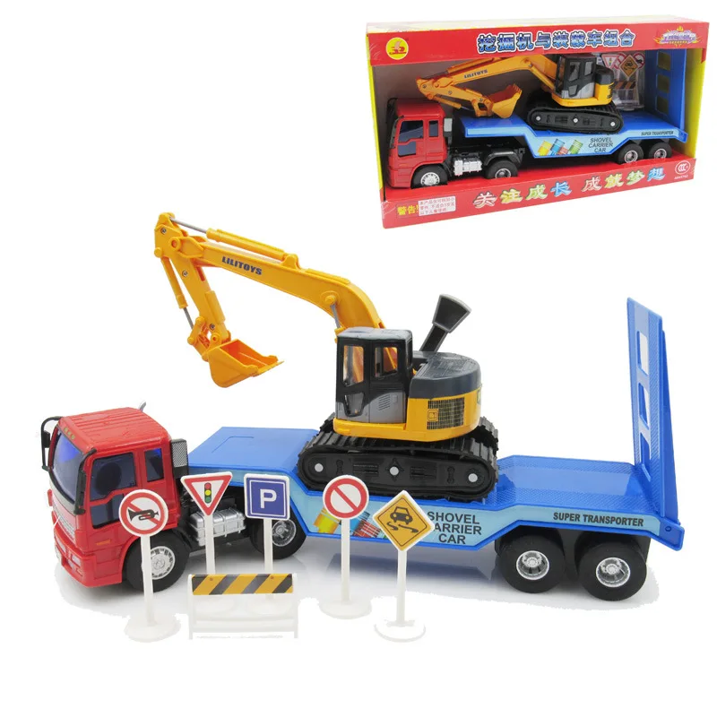 Simulation trailer excavator cars Model Combination series Alloy Plastic Transport Inertial engineering vehicles Toys | Игрушки и хобби