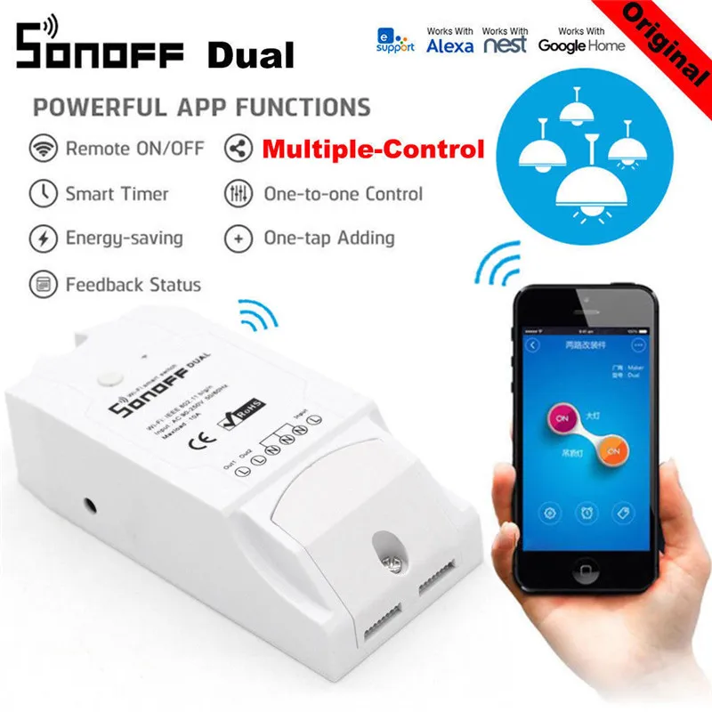 Светильник Sonoff с двумя кнопками управления умный выключатель Wifi Умный домашний