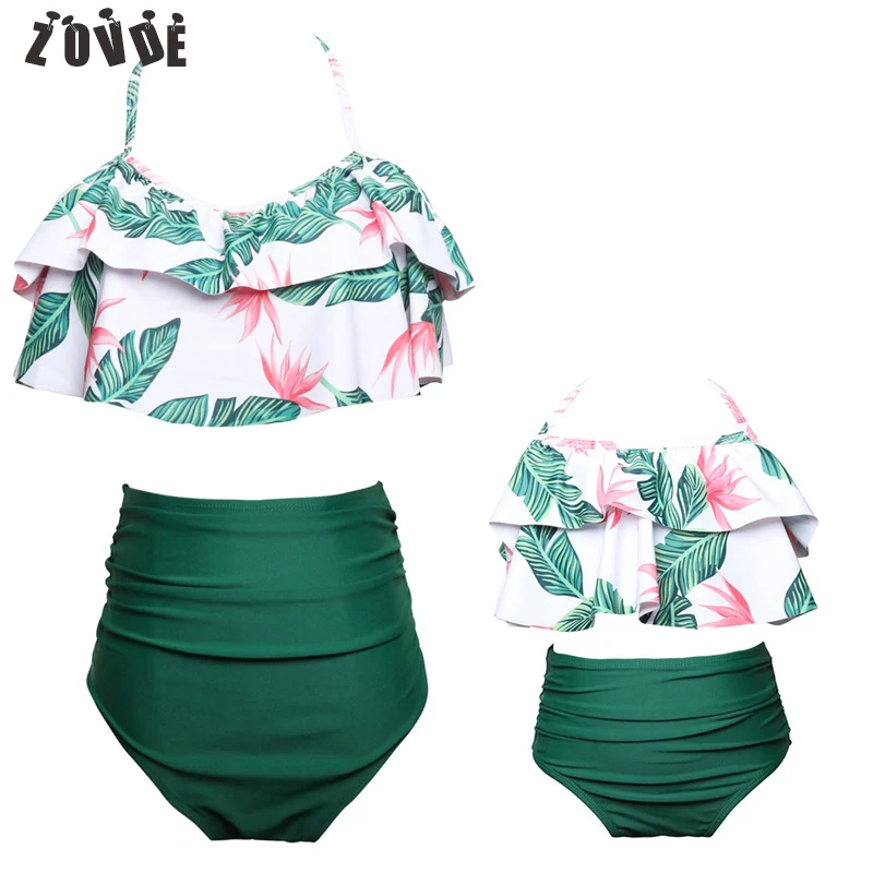 2018 Высокая талия бикини комплект Family Look мамы и дочери сексуальный цветок печати