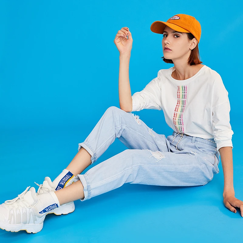 Toyouth, весенние женские штаны, винтажные, с дырками, из кусков, свободные, с высокой талией, штаны, женские, повседневные, шаровары
