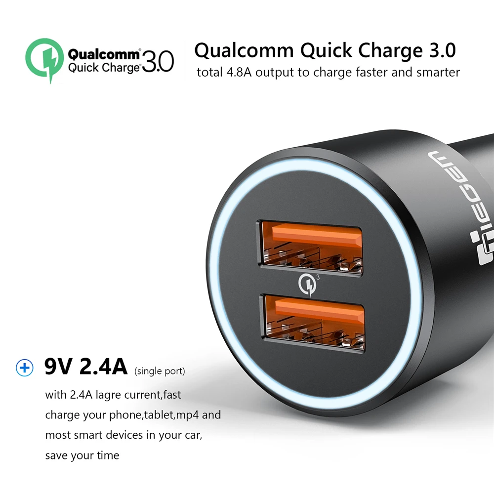 TIEGEM 36 Вт автомобильное зарядное устройство двойной USB быстрая зарядка 3,0 мобильный телефон автомобильное зарядное устройство адаптер быстрое зарядное устройство для samsung S8 S9 huawei P20