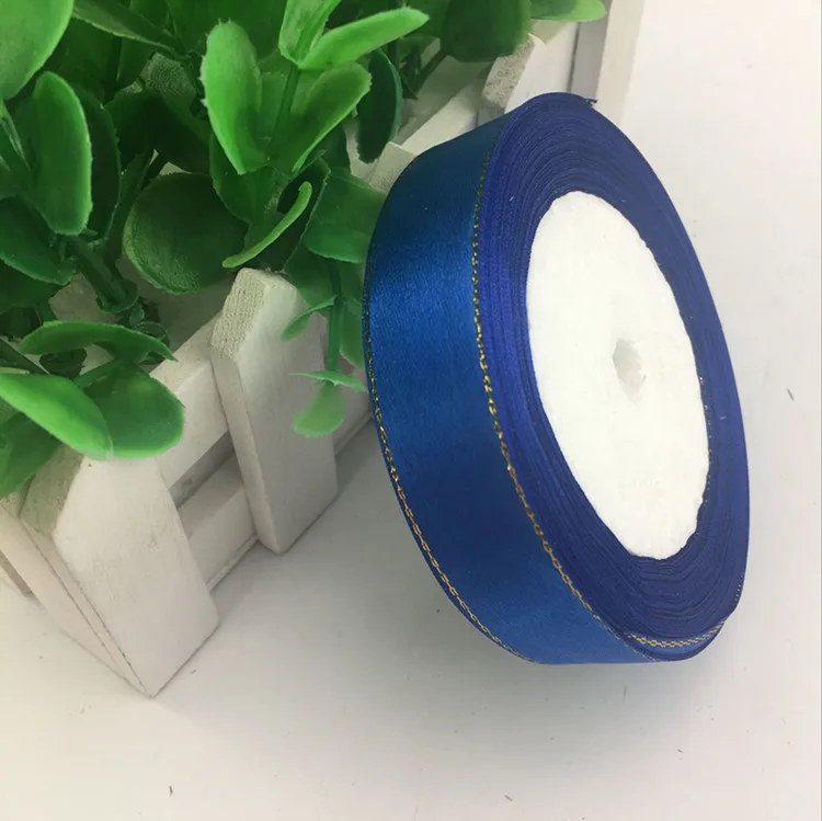 Royal Blue Золотой Край 25 ярдов 20 мм двусторонний атласные ленты цветок торт украшенный Бабочка Свадебный подарок упаковка для конфет ленты - Цвет: Royal Blue