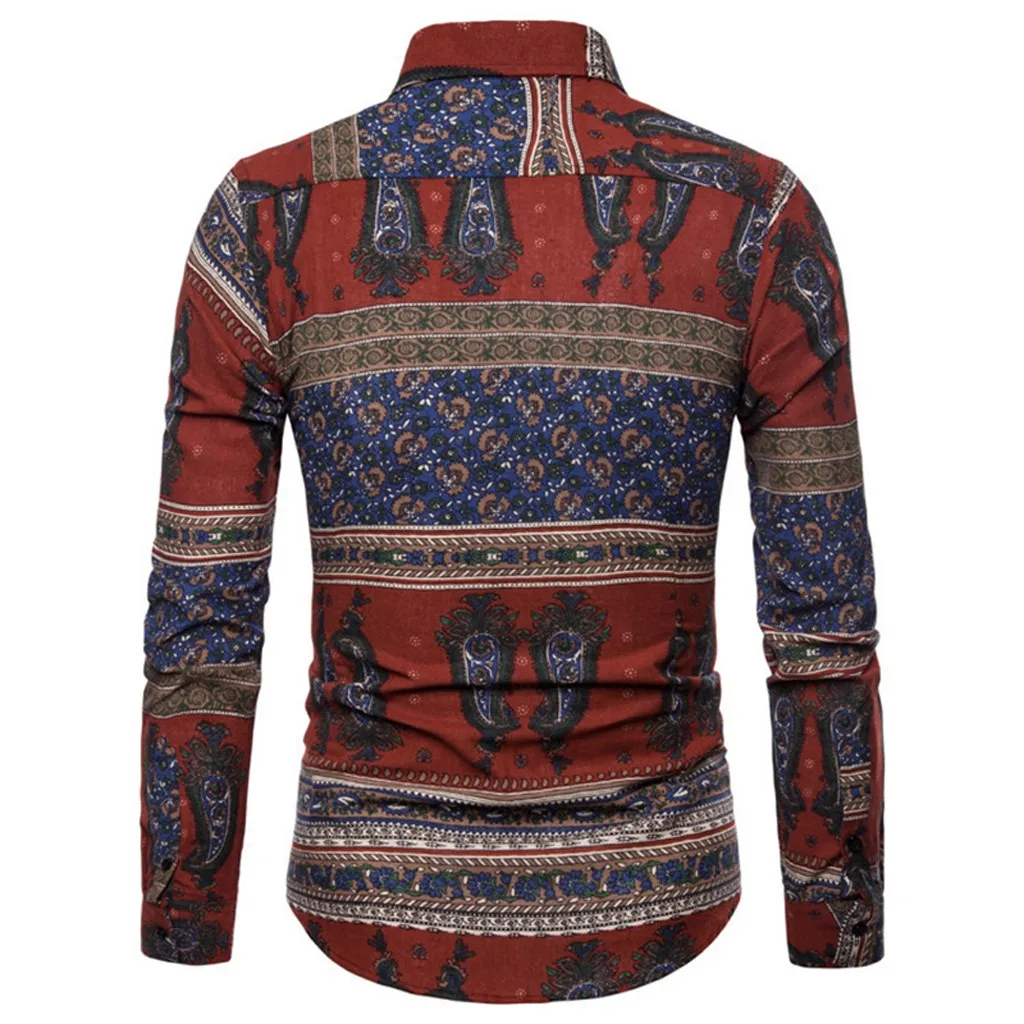 2019 новые стильные мужские топы Мужские Винтажные этнические рубашки с отложным