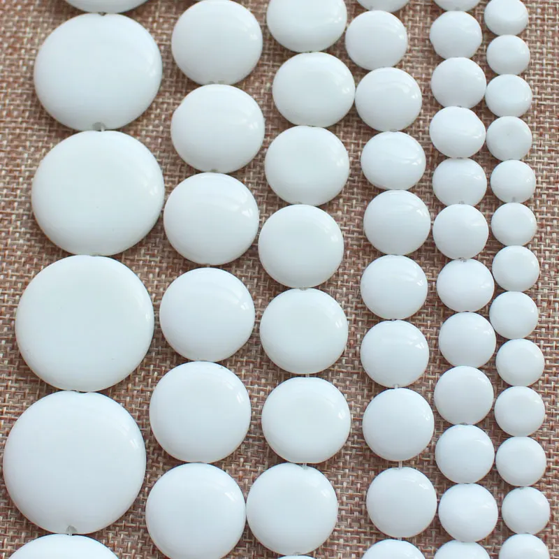 

10mm,12-35mm Smooth White porcelain Agates wafer disc Round Loose Beads 15"