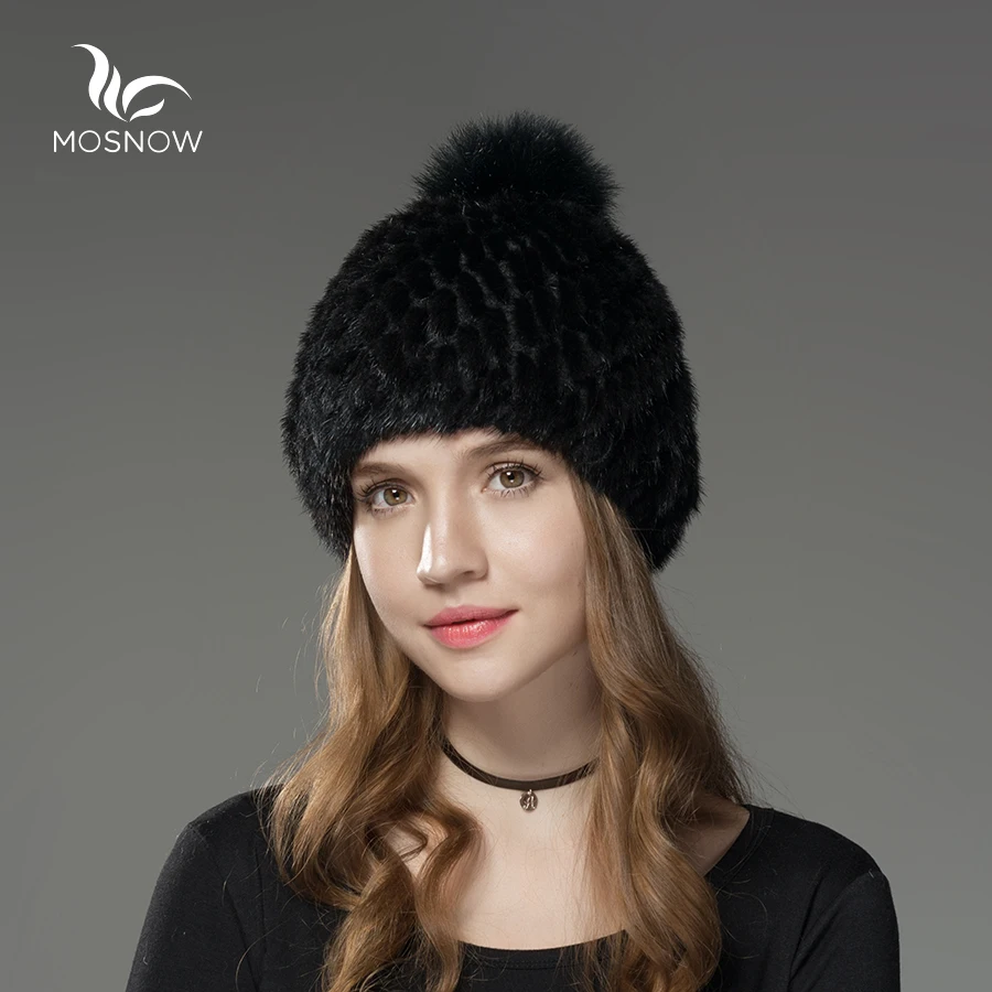 100% натуральный мех норки зимние меховые шапки Pom Poms для женщин Vogue трикотажные