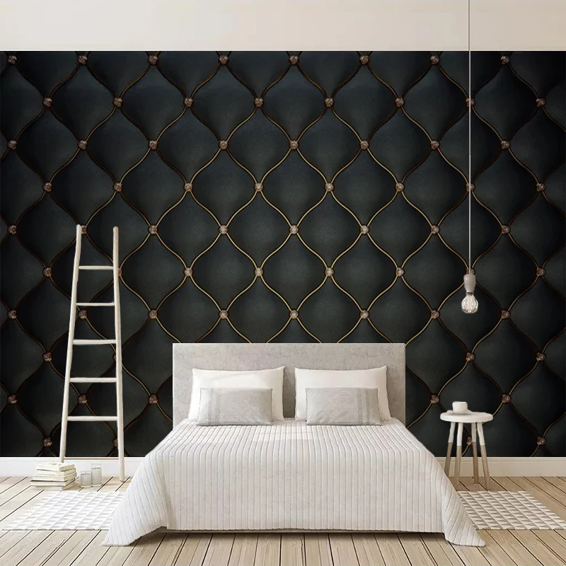 

Custom Wall Murals 3D Black Luxury Soft Bag Leather Photo Wallpaper For Living Room Bedroom TV Background Wall Home Decor Mural