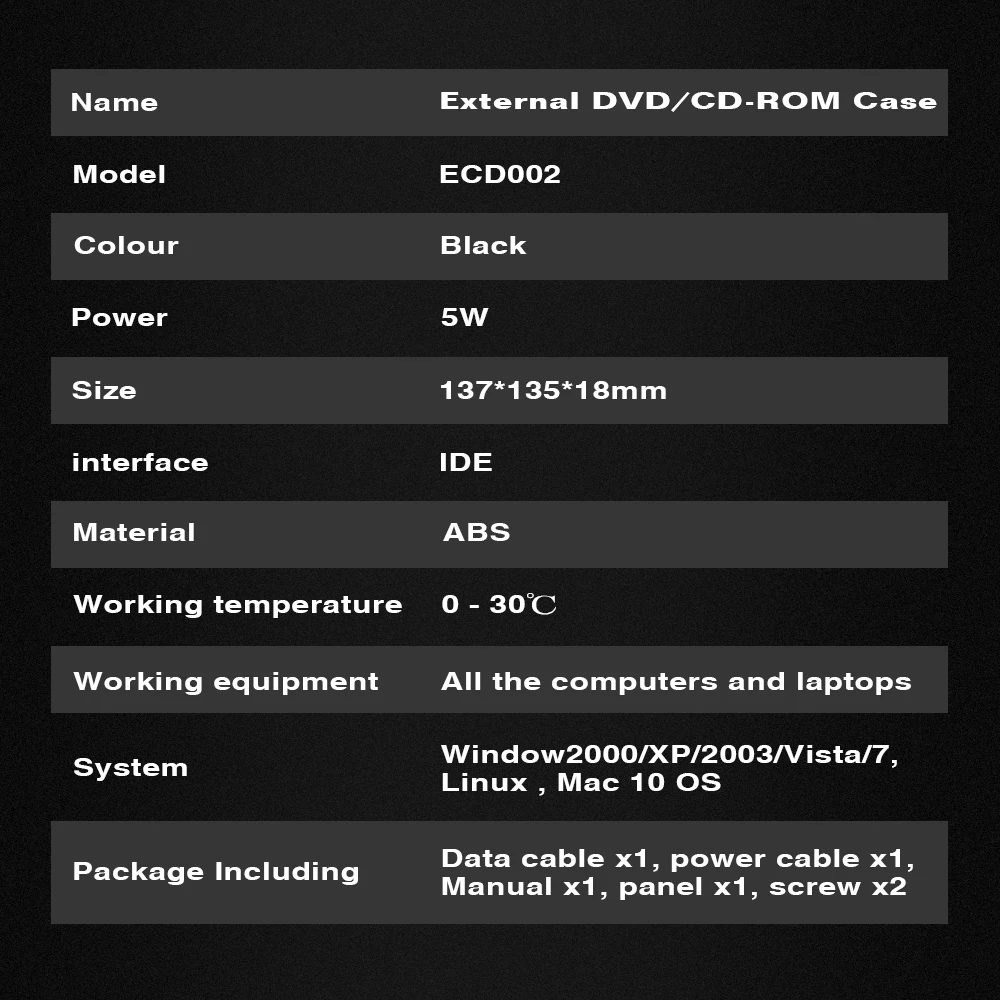 Внешний DVD RW Корпус чехол USB 2,0 Слот в DVD 12,7 мм IDE чехол для оптического привода ECD002