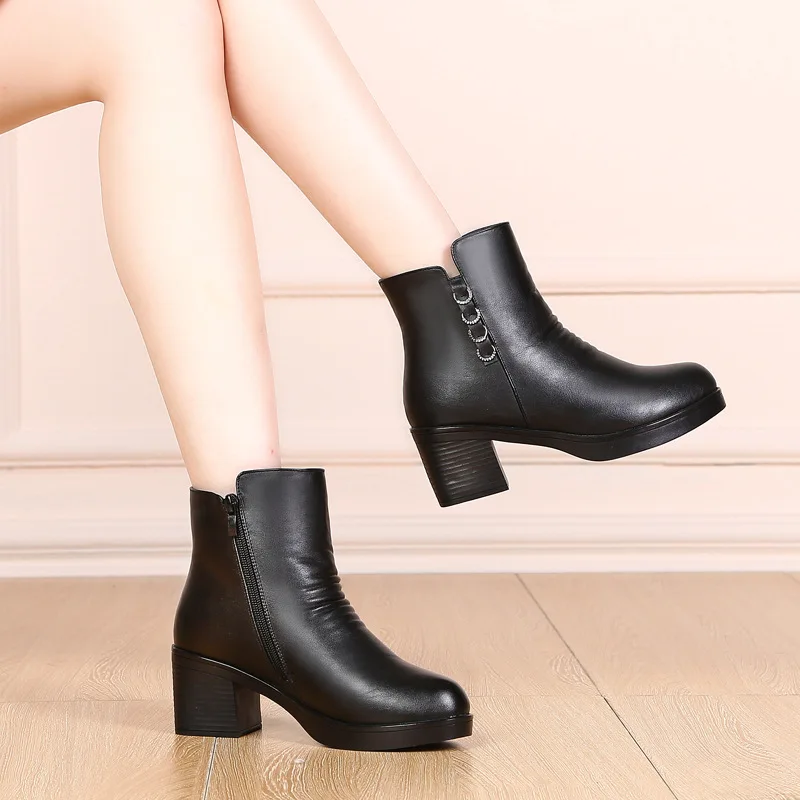 

ZXRYXGS Brand Shoes Woman Thick with High Heels Cowhide Leather Boots 2020 New Winter Fur One Wool Warm Snow Boots Women Boots