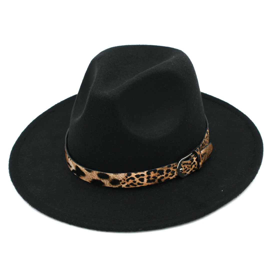 LUCKYLIANJI Kid Child Children Leopard Print Leather Band Solid Color Wool Panama Hat Fedora Caps  (One Size:54cm,Adjust Rope)