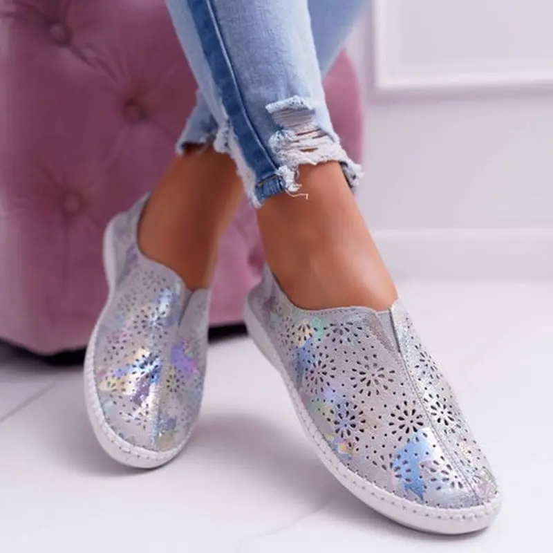 Женские летние туфли на плоской подошве zapatos mujer слипоны с круглым носком