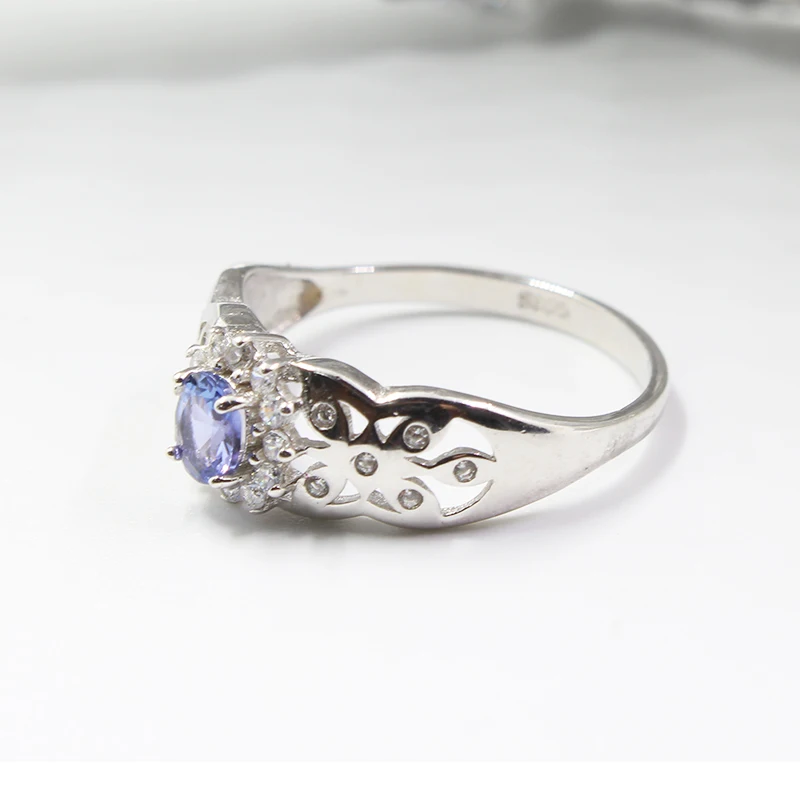 Fashion silver gemstone engagement ring with natural VS grade tanzanite solid 925 for party | Украшения и аксессуары