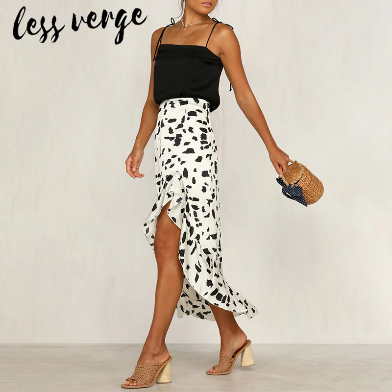 Lessverge/черная длинная юбка в горошек с оборками повседневная высокой талией