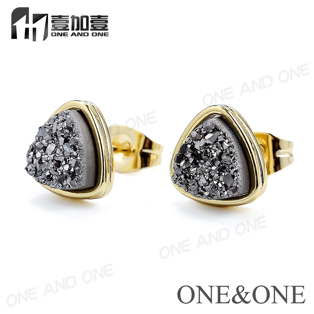 10 пар drusy серьги треугольник 8 мм натуральный Druzy серьги-гвоздики