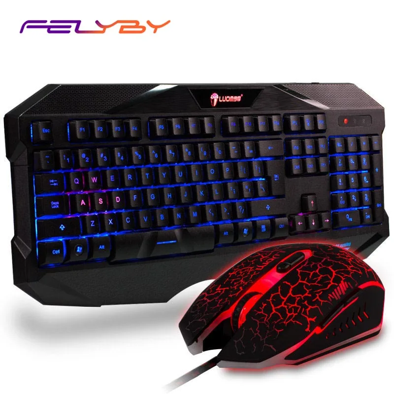 FELYBY USB Проводная игровая клавиатура с подсветкой и мышь комбинация