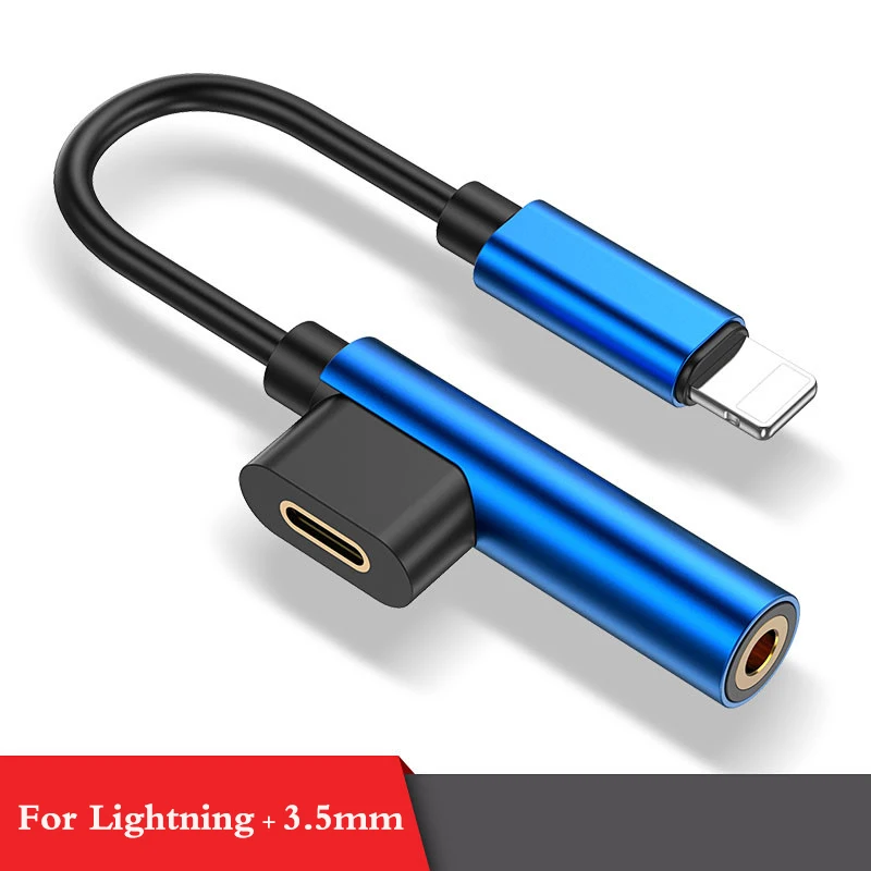 Blue to 3.5mm GUSGU 2 в 1 аудио адаптер для iPhone 8 7 Plus XS XR зарядное устройство разветвитель Кабель для Lightning до 3,5 мм разъем для наушников разветвитель - Цвет: Blue to 3.5mm