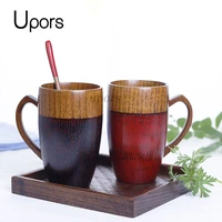 upors new wooden tea cup with heart handle japanese style natural wood cup handmade red black couple cups wedding lover gifts