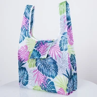green leaves polyester foldable recycle shopping bag eco reusable shopping tote bag cartoon floral fruit vegetable grocery pouch