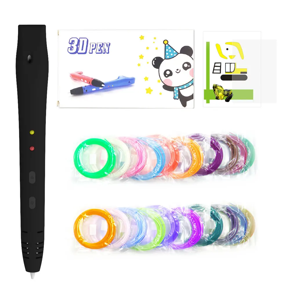 Black Pen 100M PCL QCREATE QW01-14S 3D печать Ручка низкая температура 3D Ручка для детей добавить 100 метров 20 цветов PCL пластиковая нить DIY 3D производитель - Цвет: Black Pen 100M PCL