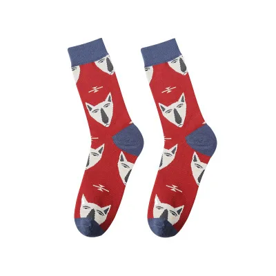 Red dog Лучшие 1 пара мужских носков из чесаного хлопка с рисунком робота, животного, кота, собаки, птицы, акулы, зебры, морской еды, геометрические Новые забавные женские носки - Цвет: Red dog