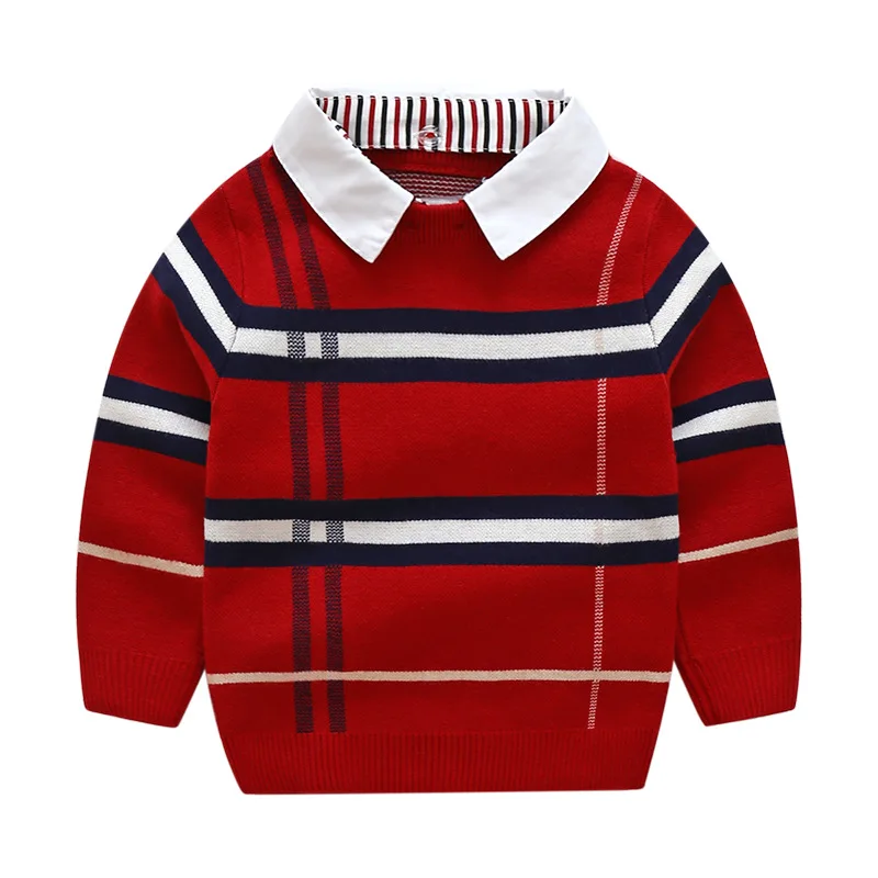 New autumn and winter new classic collar detachable fake lattice tide boy sweater fashion male child long-sleeve |