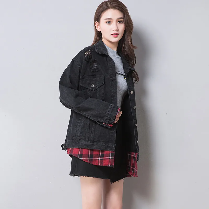 Женская джинсовая куртка Harajuku Basics черная ВИНТАЖНАЯ ДЖИНСОВАЯ КУРТКА большого
