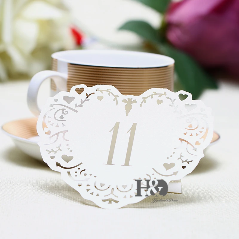 10 шт./компл. настольные карты цвета слоновой кости с сердечками номером стола от 11