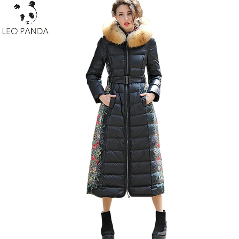 Для женщин Длинные парки 2017 новые зимние модные на молнии с принтом Макси утка