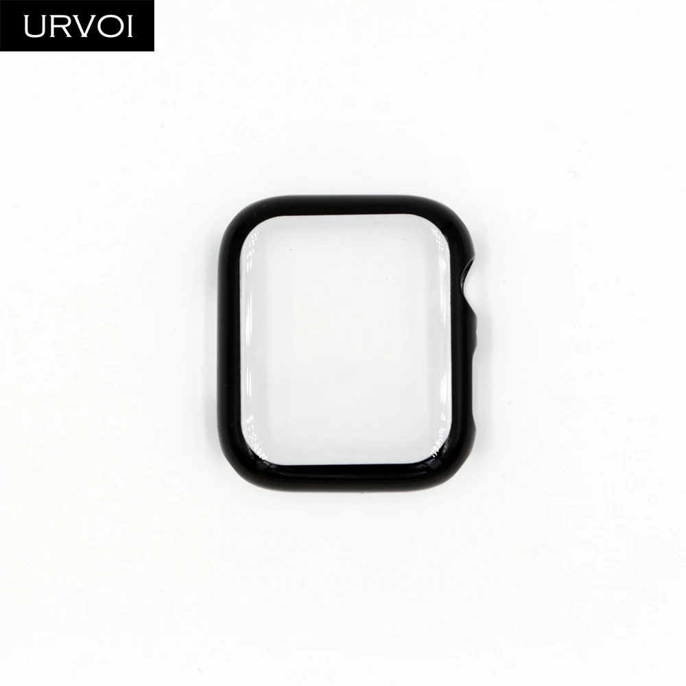 Black URVOI полное покрытие для Apple Watch series 5 4 3 2 пластиковый бампер жесткий экран протектор для iWatch ультратонкий гальванический чехол - Цвет: Black