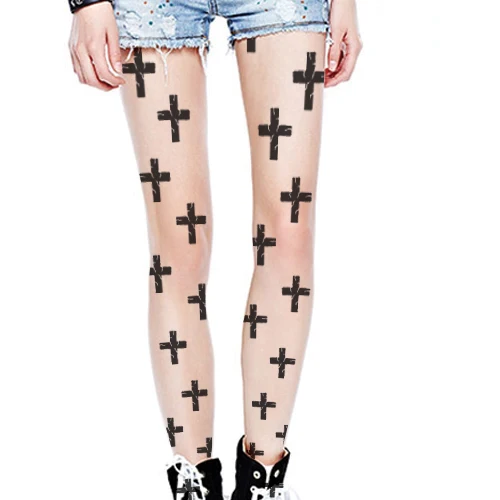 

Princess sweet lolita pantyhose Personality punk crack cross printed full leg thin pantyhose LKW81