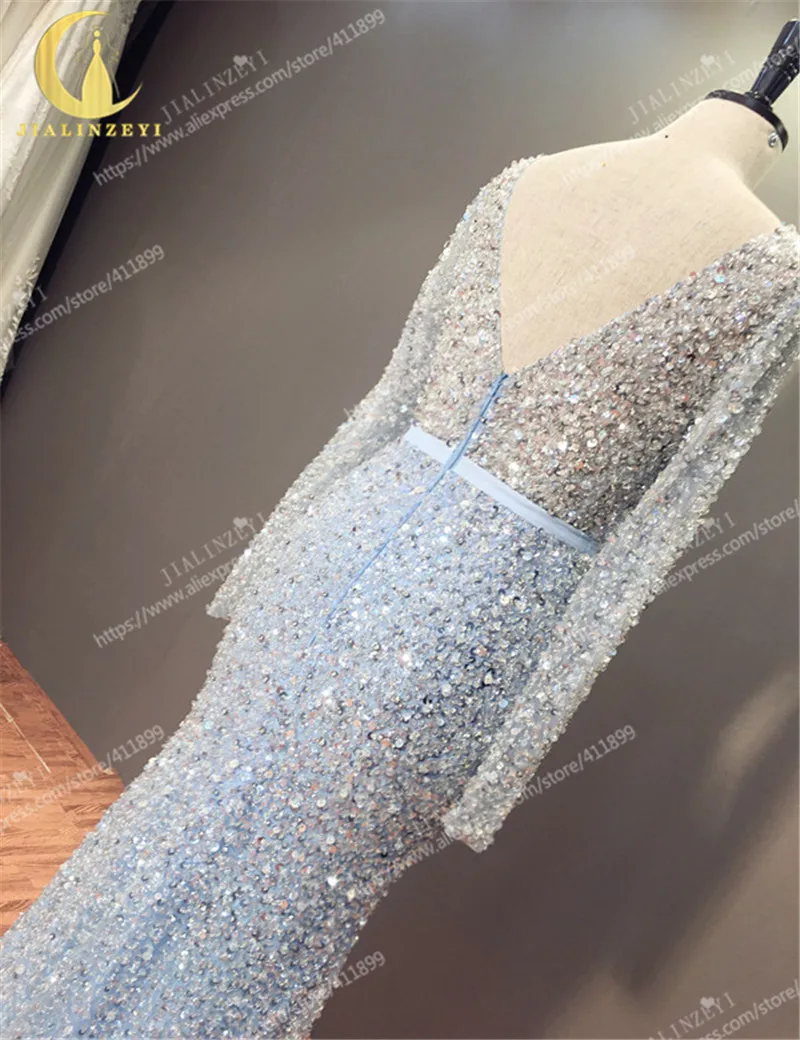 

Rhine Real Sample Image Blue with Sliver Sequins High Quality Mermaid Fashion Luxurious Formal Sexy Evening Dresses Dress 2020