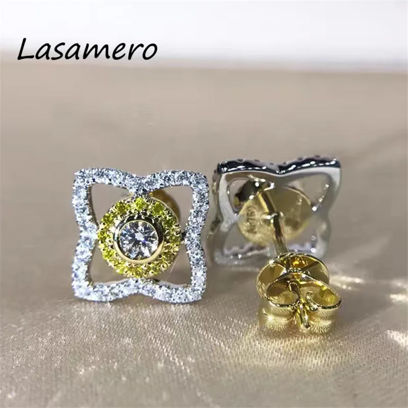 Круглые серьги гвоздики в форме цветка LASAMERO 0 1ctw из 18 каратного белого золота с