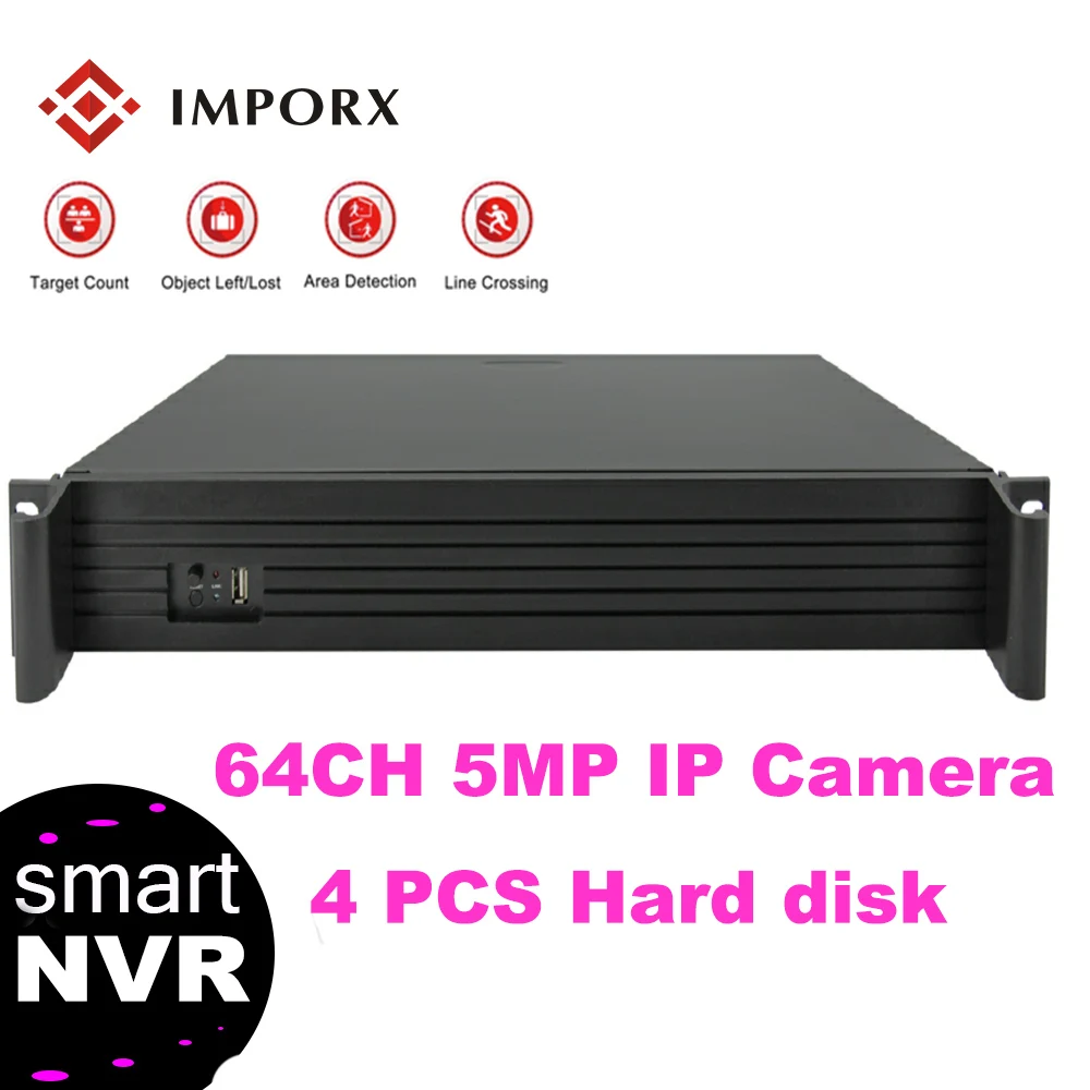 IMPORX 8MP 64CH 4 шт. SATA порт H.265 +/H.265/H.264 CCTV NVR безопасности видео регистратор наблюдения