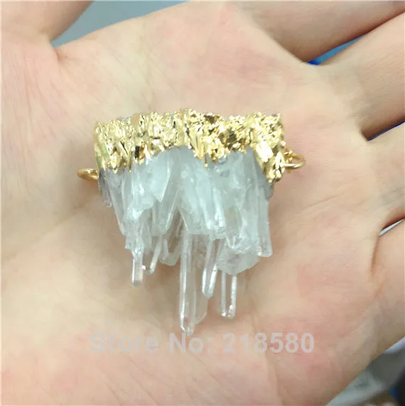 

H-DP1098 Raw Crystal Quartz Cluster Pendant with 24k Gold Layered Two loops Approx 40mm