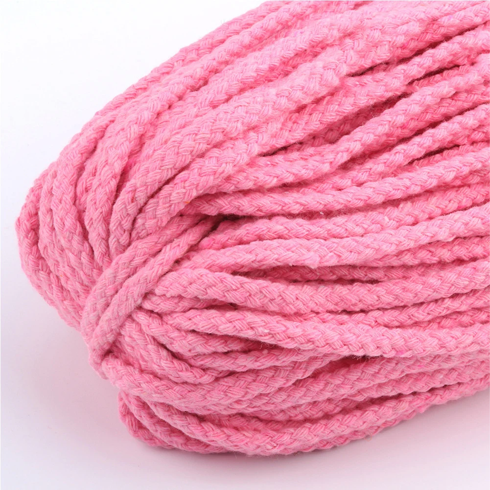 Pink 28 метров, 5 мм, 8 акций, круглый шнур из хлопка, декоративный шнур для рукоделия, веревки, витая хлопковая веревка, плетеные веревки, веревки для рукоделия - Цвет: Pink