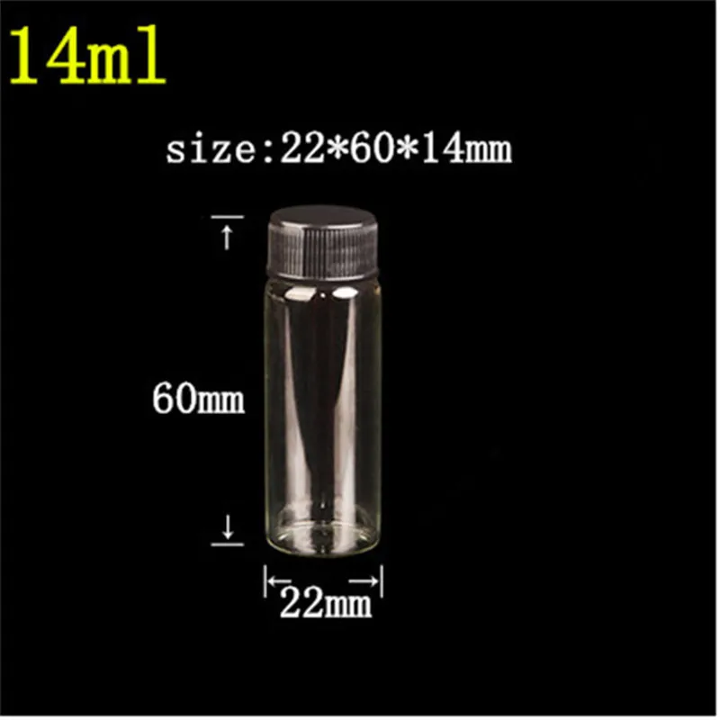 

100 pcs 14 mm Screw Mouth 22x60 mm Glass Bottles With Black Plastic Cap DIY 14 ml Empty Multifunction Jars Containers