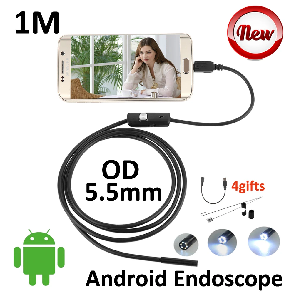 Micro USB 5.5mm Andoird Endoscope 1M Mini OTG Borescope Snake Tube Waterproof Android Phone Endoscopy Camera 6LED | Безопасность и