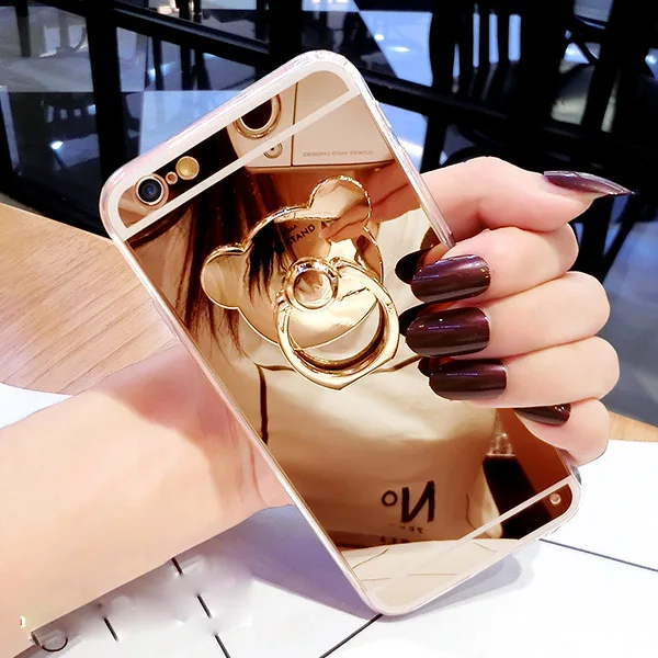 Мягкий ТПУ зеркальный чехол для телефона Samsung Galaxy A7 A5 A3 2017 с бриллиантовым кольцом
