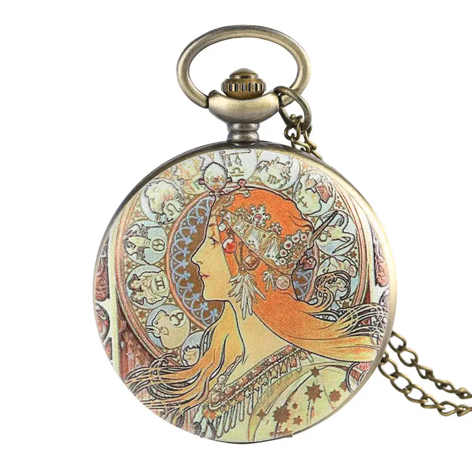 Классические часы Mucha's Work Beauty Pattern кварцевые карманные ожерелье кулон