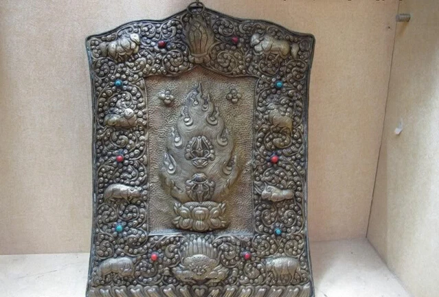 

song voge gem S0426 Tibet Folk Buddhism Copper Gild handwork made Zodiac Flame design TangKa Shrine