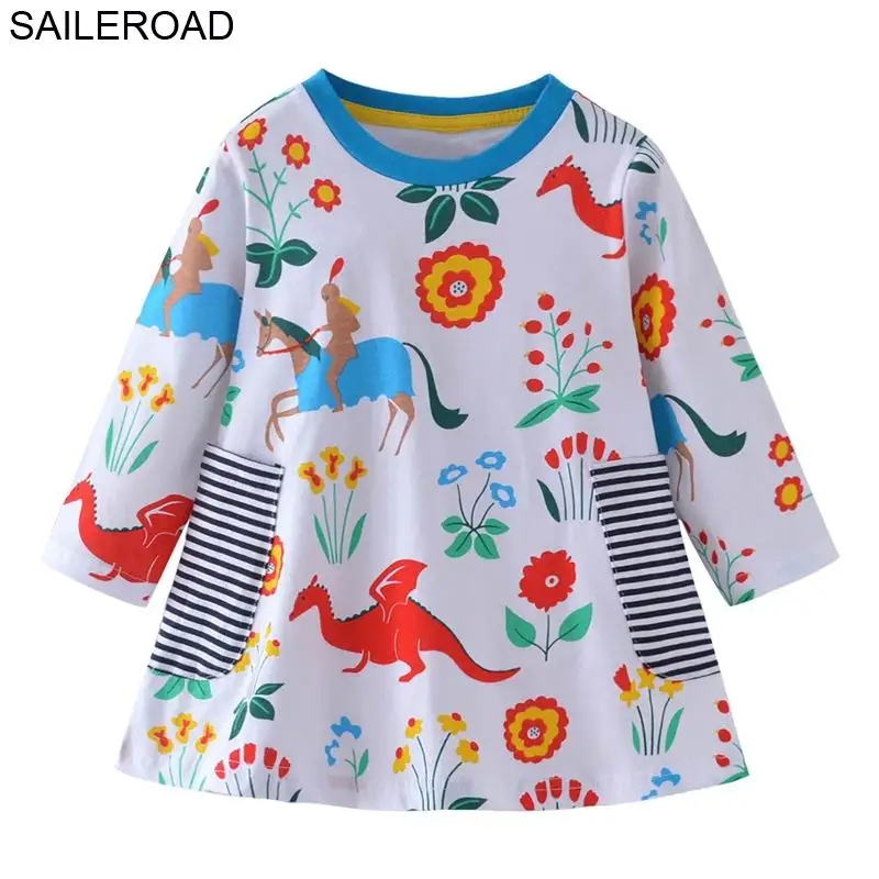 SAILEROAD Маленькие девочки с длинным рукавом платье Vestido Unicornio Infantil Осень детские платья для девочек Top Vestido Unicornio - Цвет: 5435 same picture