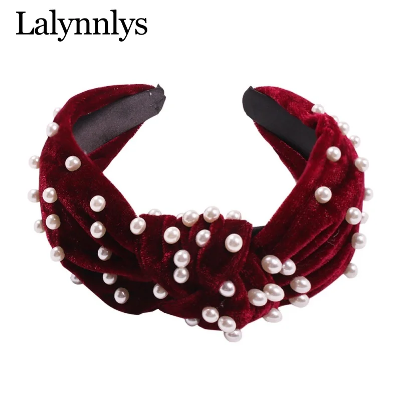 Lalynly модные дизайнерские бархатные шпильки для волос с искусственным жемчугом, широкие повязки на голову, вечерние, свадебные аксессуары для волос F05701