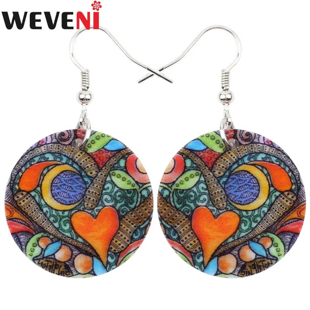 WEVENI богемные висячие серьги с большим уникальным сердцем круглые для женщин
