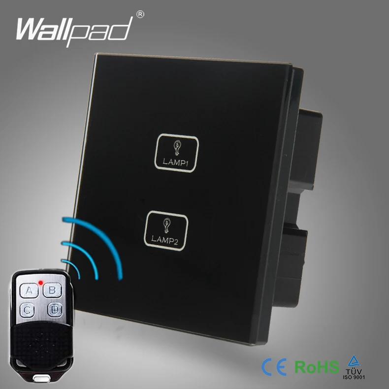 

High Quality Remote Touch Switch Wallpad Black Glass 110-250V LED Remote 2 Gang 2/3 Way Electric Touch Hotel Wall Light Switch