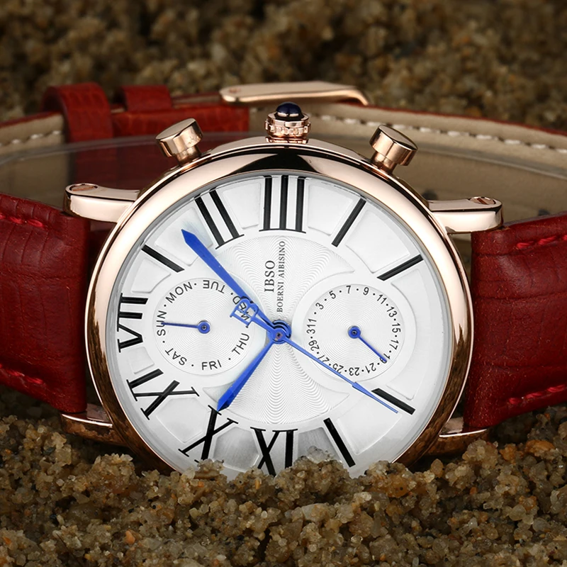 IBSO многофункциональные женские часы 2019 Топ бренд кварцевые из натуральной кожи с