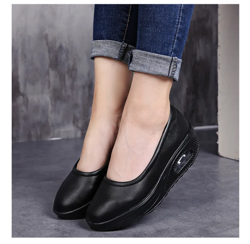 YAERNI Women Nurse Flats Shoes PU Leather Slip On Moccains Ladies Round Toe White Loafers Flat Women Sneakers Autumn Size 35-42