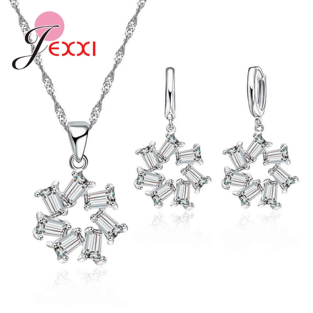 

Delicate Shiny AAA Cubic Zircons Pendant Necklace&Earring Jewelry Sets 925 Sterling Silver For Women Anniversary Banquet